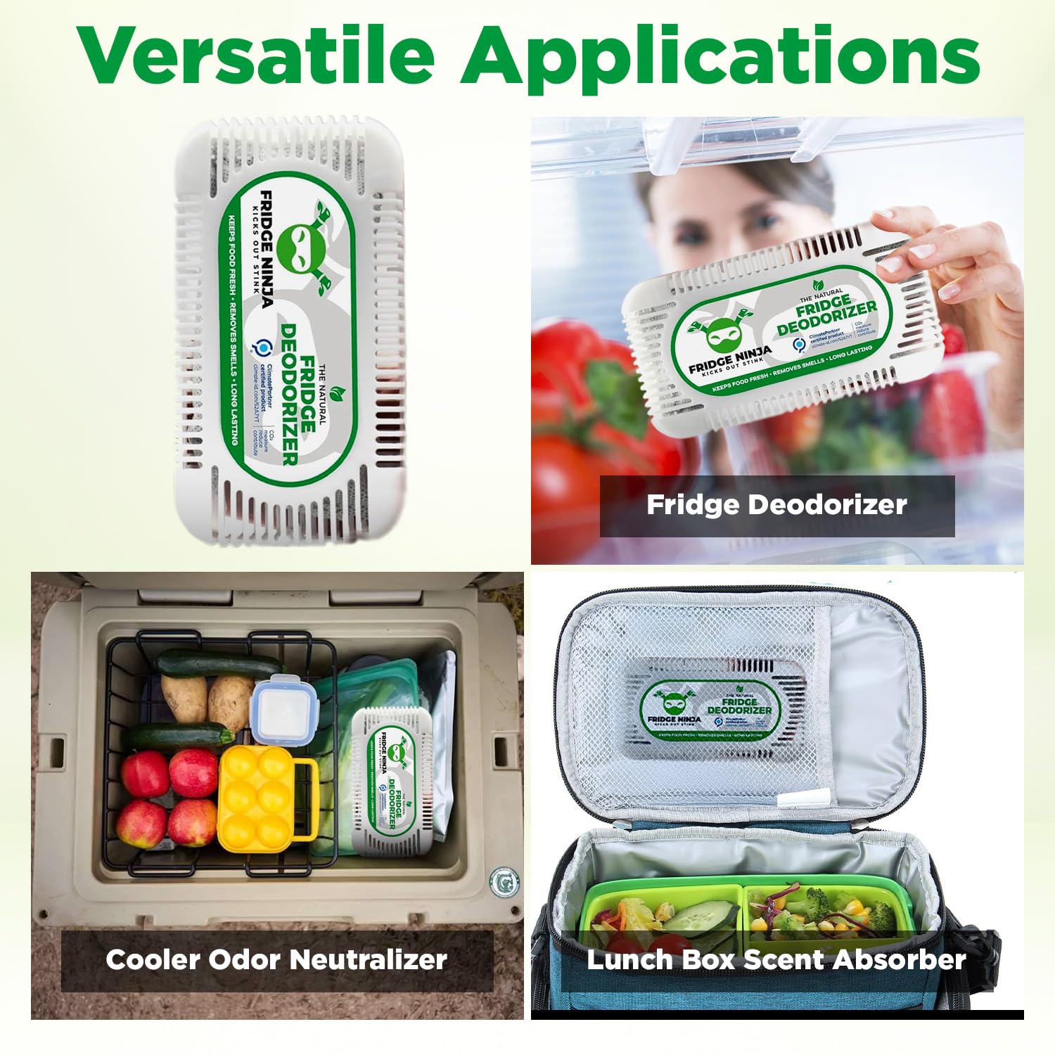 Fridge Ninja 2-Pack Unscented Activated Charcoal Fridge Deodorizer - More Effective Than Baking Soda