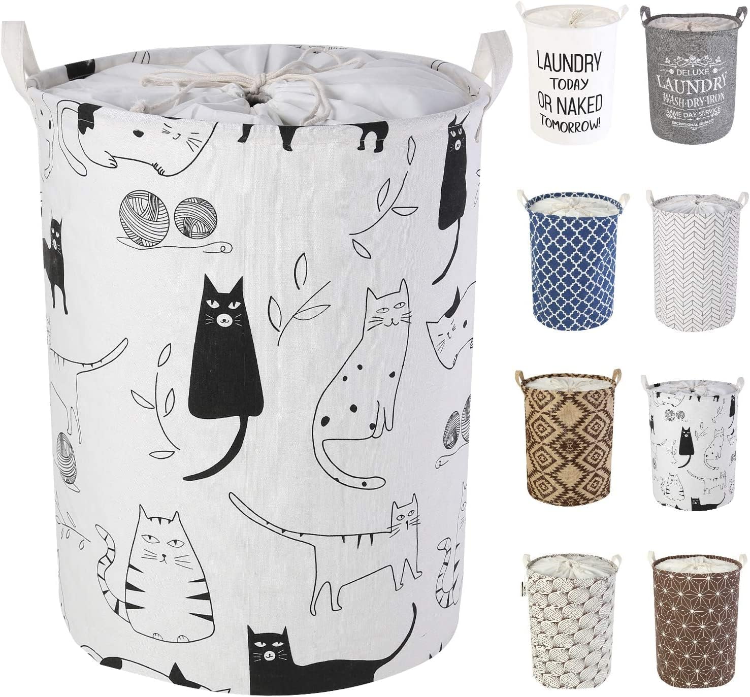 LessMo 17.7" Laundry Basket, Foldable Laundry Basket Storage Sorter, Drawstring Waterproof Closure for Dust-proof, for Room, Large Cotton and Linen Fabric