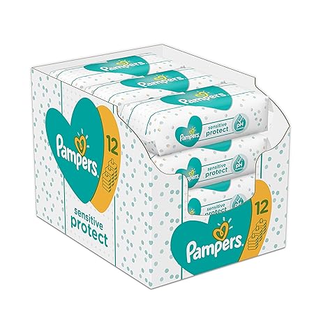 Pampers Sensitive Protect 624 Feuchttücher, 12er Pack (12 x 52 Stück)