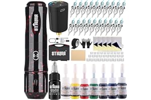 STIGMA Cordless Tattoo Gun Tattoo Kit Complete with Pro Tattoo Machine Pen, 1400 mAh Tattoo Battery, 20 Tattoo Cartridge Needles,Tattoo Ink Color Set, Full Tattoo Accessories STP89KITP802-2
