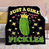 Pickle Blanket Funny Gift for Girl Women Comfy Plush-Just A Girl Who Loves Pickles Fleece Throws Food Lightweight Sheet Super Soft Teen Kid Quilt Flannel Blankets for Bedding Sofa-40x50 Inches