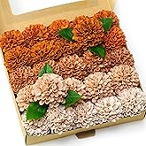 Artificial Wedding Dahlia Flowers 25 pcs Fake Roses with Stem for DIY Wedding Decor Centerpieces Arrangements Bouquets (Shades of Burnt Orange)