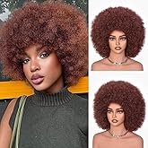 CURLCRAZY Afro Wigs for Black Women 70s Afro Kinky Curly Wig with Bangs Bouncy Huge Fluffy Puff Wigs Synthetic Hair for Cosplay Daily and Party 14Inch