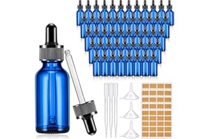 Lallisa 100 Pack Essential Oil Dropper Bottle 30 ml (1 Oz) Glass Dropper Bottles DIY for DIY Essential Oil Perfume with 5 Funnels 5 Pipettes 3ml 100 Labels for Bathrooms, Hotels, Labs (Blue)