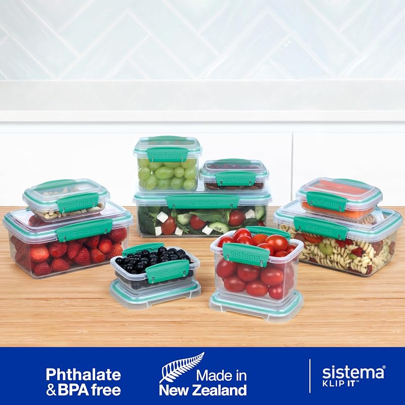 KLIP Recipientes herméticos para alimentos IT | Recipientes herméticos e empilháveis para refeições prontas | Caixas de almoço escolares e pequenas caixas de marmita | 18 peças (9 recipientes e tapas)