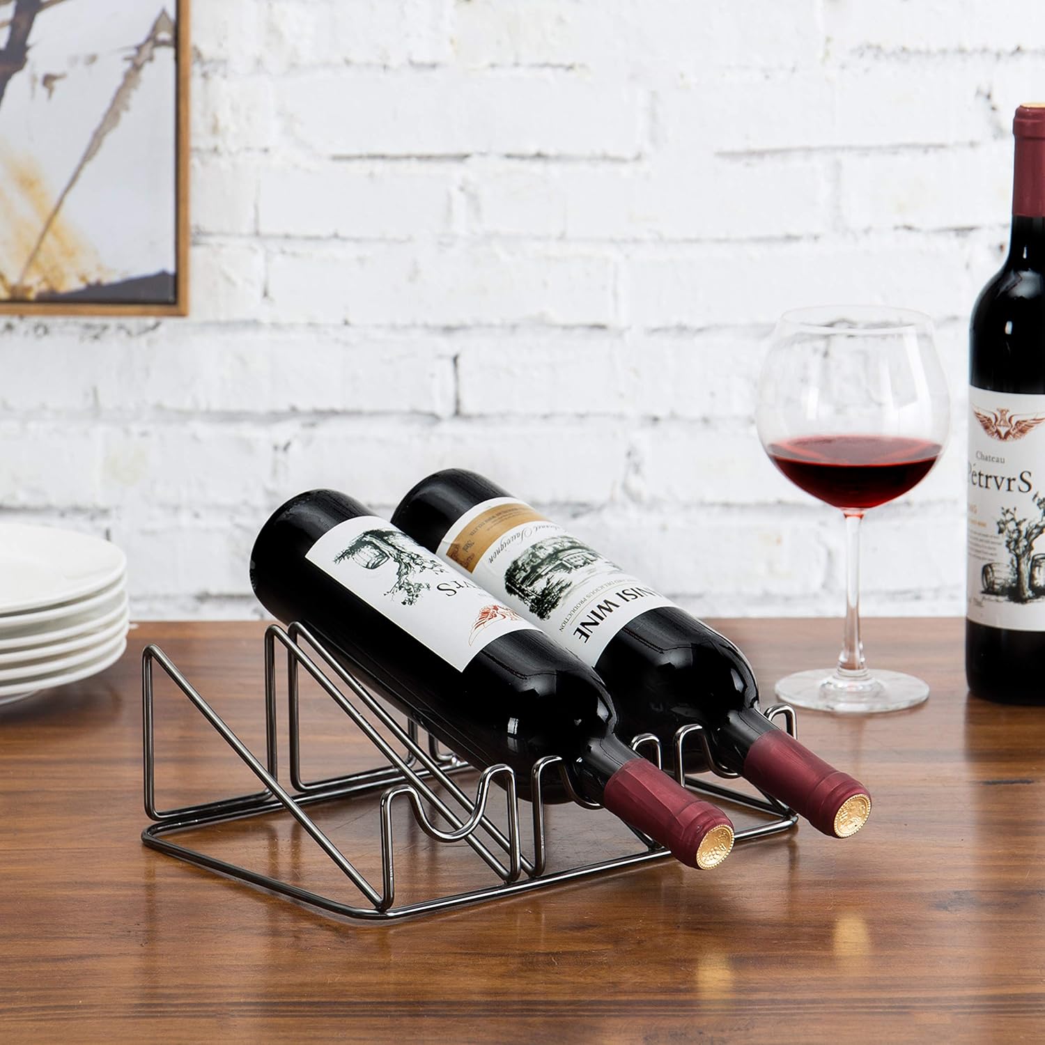 Tabletop Wine Racks MyGift Modern Gunmetal Gray Wire Tabletop 3Bottle