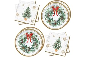 ZVK Christmas Party Paper Plates Set 10in Disposable Large Dinner Plates with 13in Dinner Napkins Dinnerware Serve 20 for Holiday