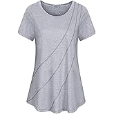 MOQIVGI Womens Crew Neck Casual Workout Tops Activewear Yoga Gym Sports Shirts