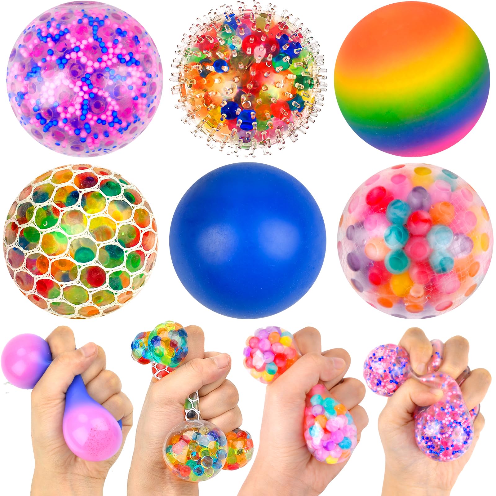 Pipihome Stress Balls Fidget Toys, 6 Pcs Squishy Anti Stress Ball Sensory Squeeze Ball Toys Squish Ball, Easter Basket Fillers for Kids and Adults, Stress Relief Toys Easter Gifts