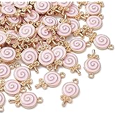 KitBeads 100pcs Pink Lollipop Enamel Alloy Candy Shape Kawaii Sweet Food Dessert Charms for Jewelry Making