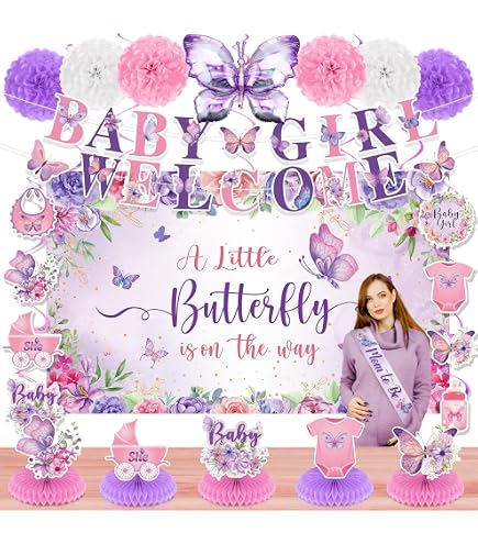 JENSENLIN Banner „A Little Butterfly Is On Her Way“ – Goldene Babyparty-Dekoration Für Mädchen