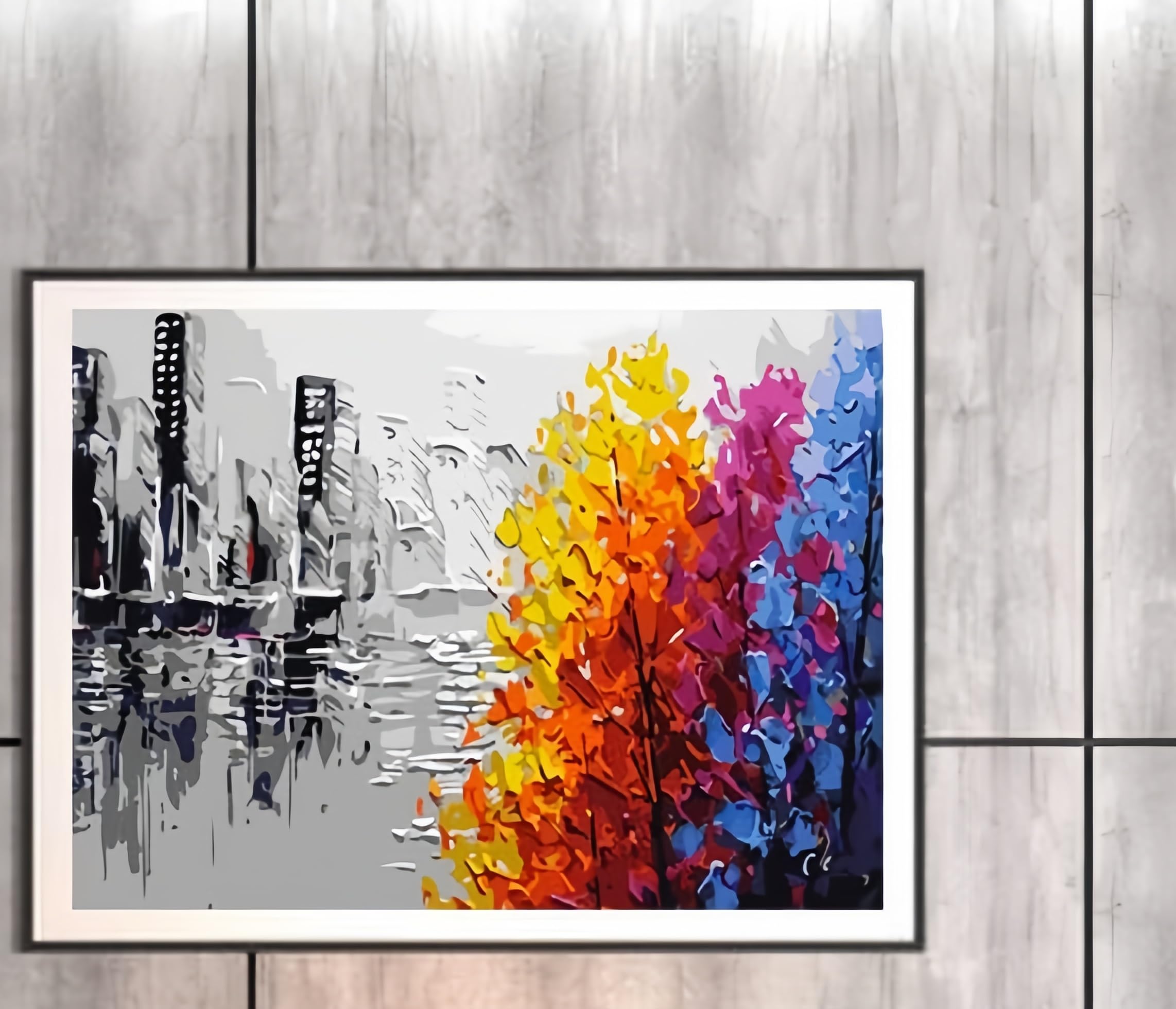 ABEUTY Paint by Numbers Kits Abstract City Landscape Tree Cityscape, DIY Number Painting Canvas Wall Art 40x50cm, Wooden Framed