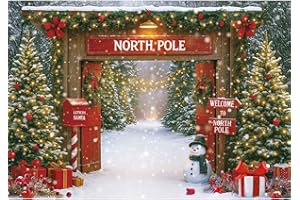 Fluzimir Christmas Photography Backdrop 10x8ft – Rustic Snowy Forest Barn Door with Xmas Tree, North Pole Winter Scene Fabric Photo Background for Family Party, Baby Holiday Photos