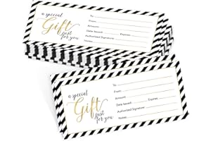 Hadley Designs 25 Blank Gift Certificates for Business 4x9 – Premium Christmas Gift Certificates Cards for Small Business, Holidays, Spa, Massage, Hair Salon, & Restaurant (Black & White)