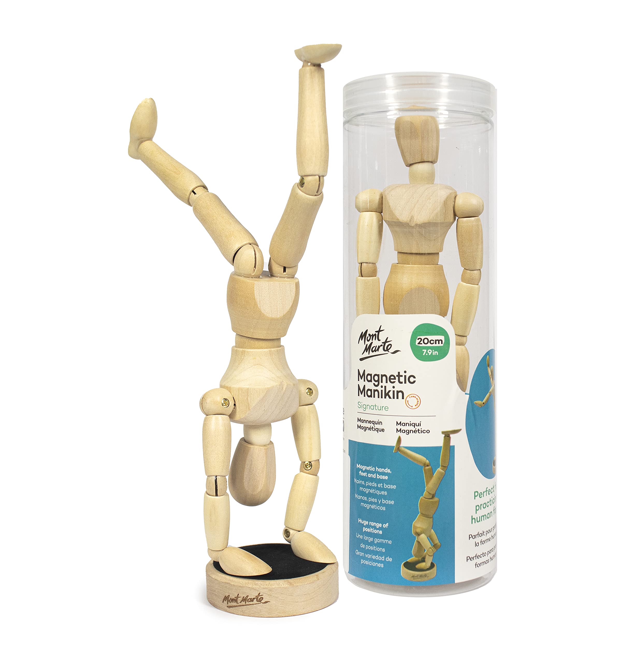 MONT MARTE Mannequin – 20cm, made of Wood – Male drawing Mannequin – Magnetic Drawing Model for Artists