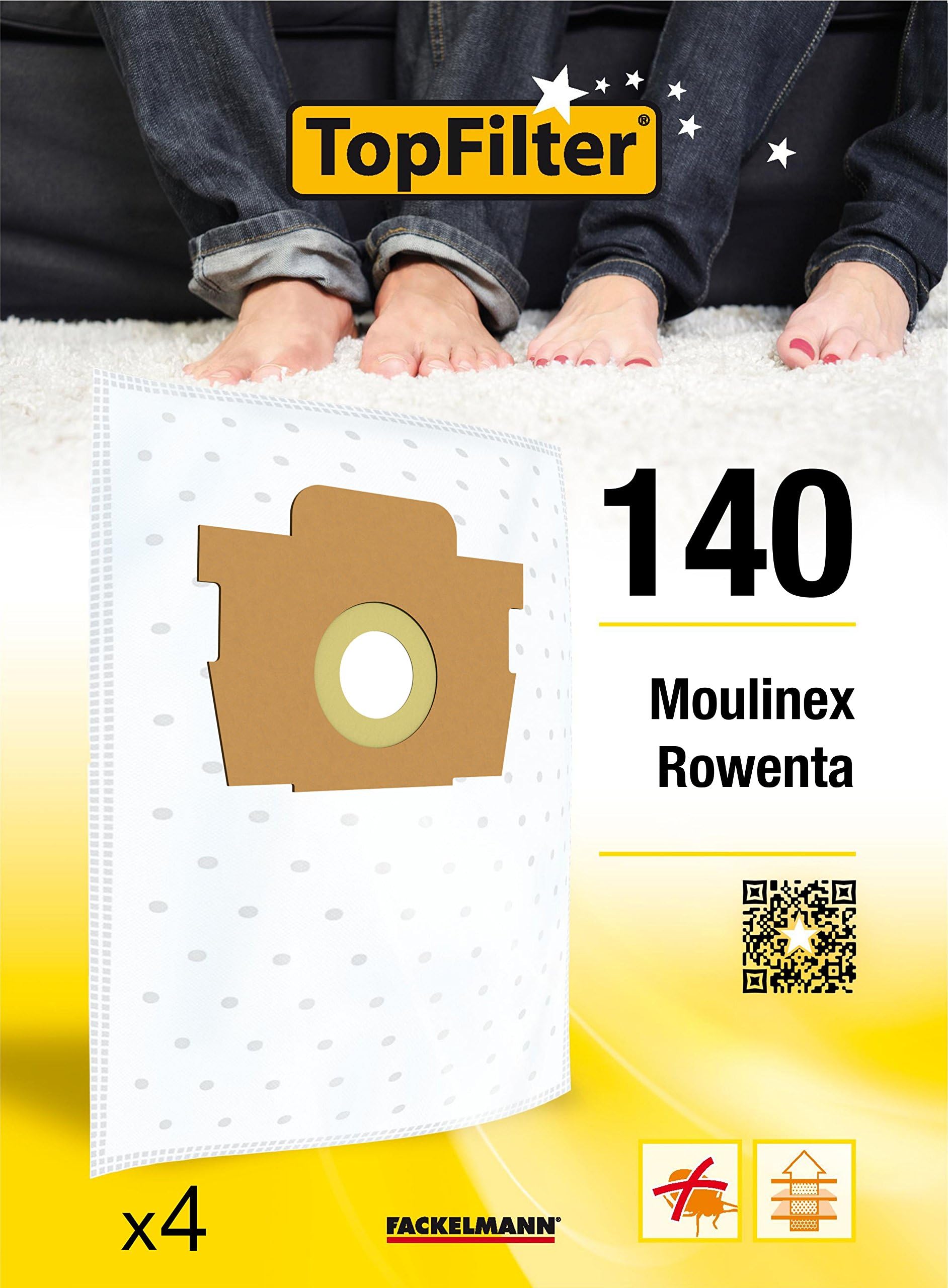 140, Non-Woven, 4 Dust Bags Moulinex Vacuum Bags Pack of 4 Vacuum Cleaner Bags for Rowenta (30 x 26 x 0.1 cm