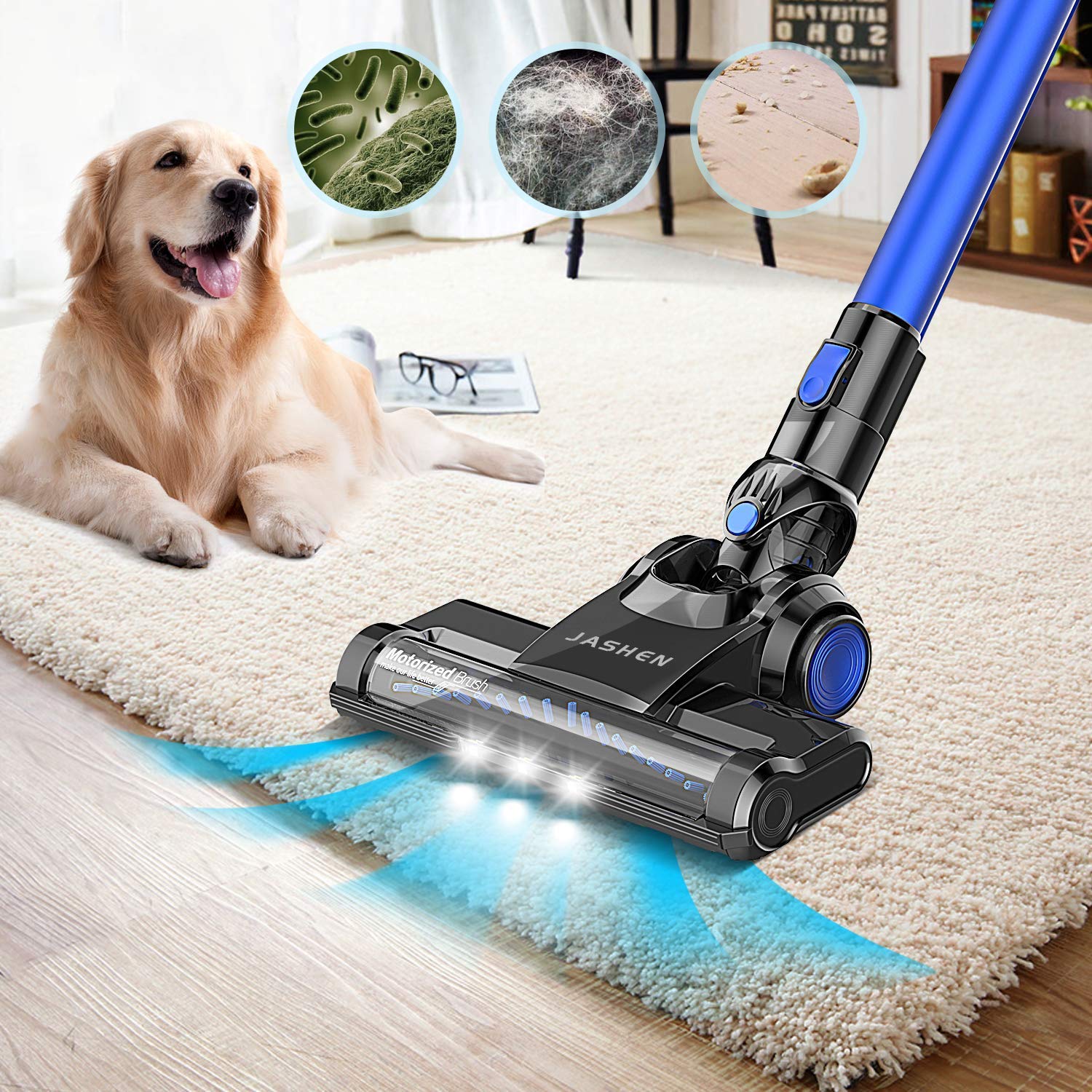 JASHEN Cordless Stick Vacuum, Powerful Stick Vacuum Cleaner Lightweight