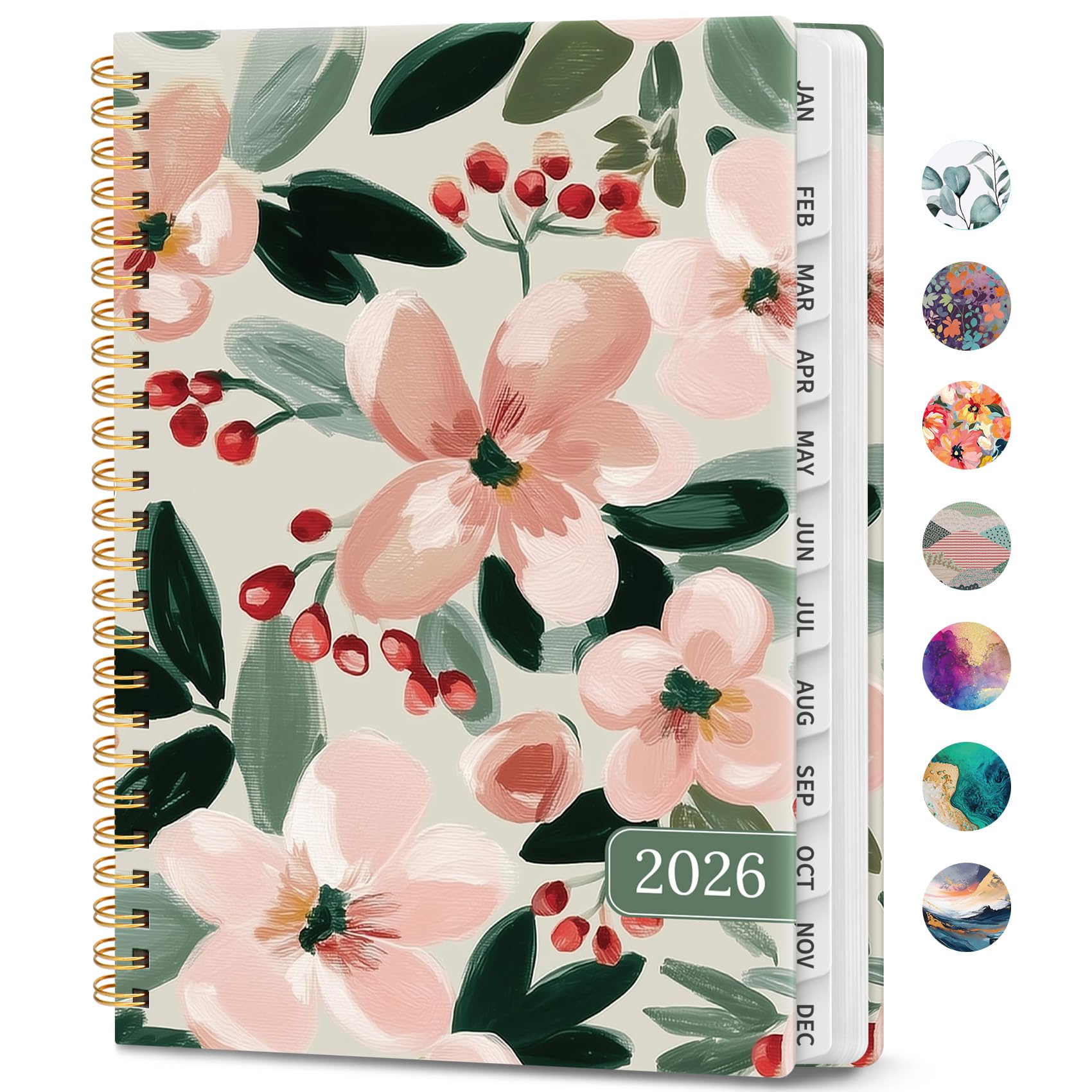 Photo 1 of 2026 Planner, Weekly and Monthly Calendar Planner Book, January 2026 - December 2026, Hardcover Spiral Planner with Monthly Tabs, Notes Pages, Perfect for Women & Men, A5 (6.4" x 8.5") - Blush Flower