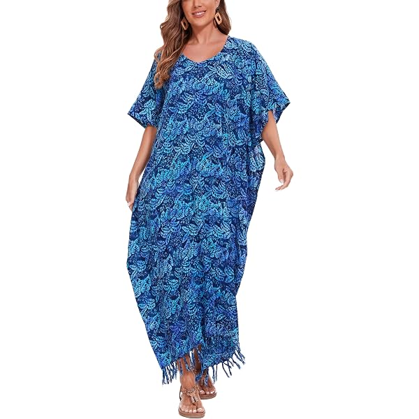 thumbnail image 2 of Women's Plus Size Boho Caftan Kaftan – Handmade Cotton Maxi Dress With Kimono Sleeves, Hippie Style, 4X 2 of 3