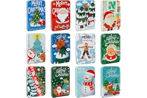 MGparty 12 PCS Christmas Gift Card Tin Boxes For Christmas Greeting Cards, Christmas Metal Tin Small Gift Boxes With Lids For Xmas Stocking Stuffers Party Favors,Christmas Holiday Gift Box Set