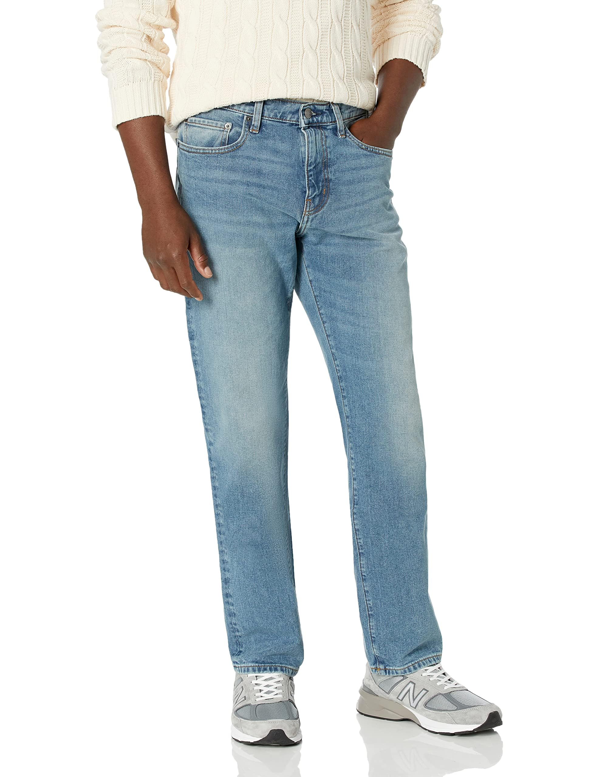 Photo 1 of Amazon Essentials Men's Straight-Fit Stretch Jean - Discontinued Colors, Light Wash, 32W x 34L