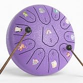 Steel Tongue Drum 6-Inch 11-Note, Rain Drum for Garden, C Major Kids Steel Drums With DIY Cartoon Stickers, Rain Chimes Soothing Instrument For Early Music Learning &amp; Relaxation (Purple)