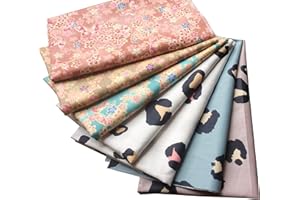 CAICXI 7PCS 18 x 22 inches (45cm x 55cm) Leopard & Hot Stamping Flowers Pattern Cotton Assorted Fabric Squares, Fat Quarters Fabric Bundles for Sewing Quilting Patchwork Craft Scrapbooking Home Crafts