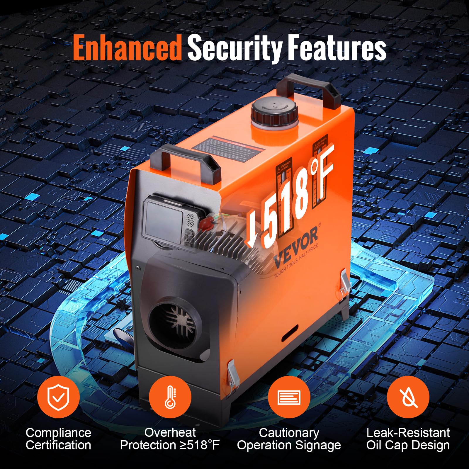 VEVOR Calentador diésel todo en uno de 8 KW, calentador de aire diésel con control de aplicación Bluetooth, calentador de estacionamiento portátil, ajuste automático de altitud máx. 18045 pies, control remoto y LCD, para vehículos