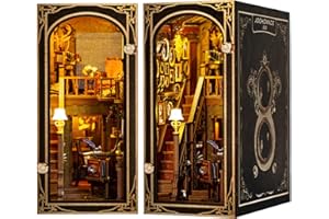 JOOHOUR DIY Book Nook Kit, Dollhouse Miniature, Booknook Bookshelf Insert Decor Alley 3D Wooden Puzzle, Bookends Model Building Kit with LED Light, Gift for Teens and Adults, Back to Memory