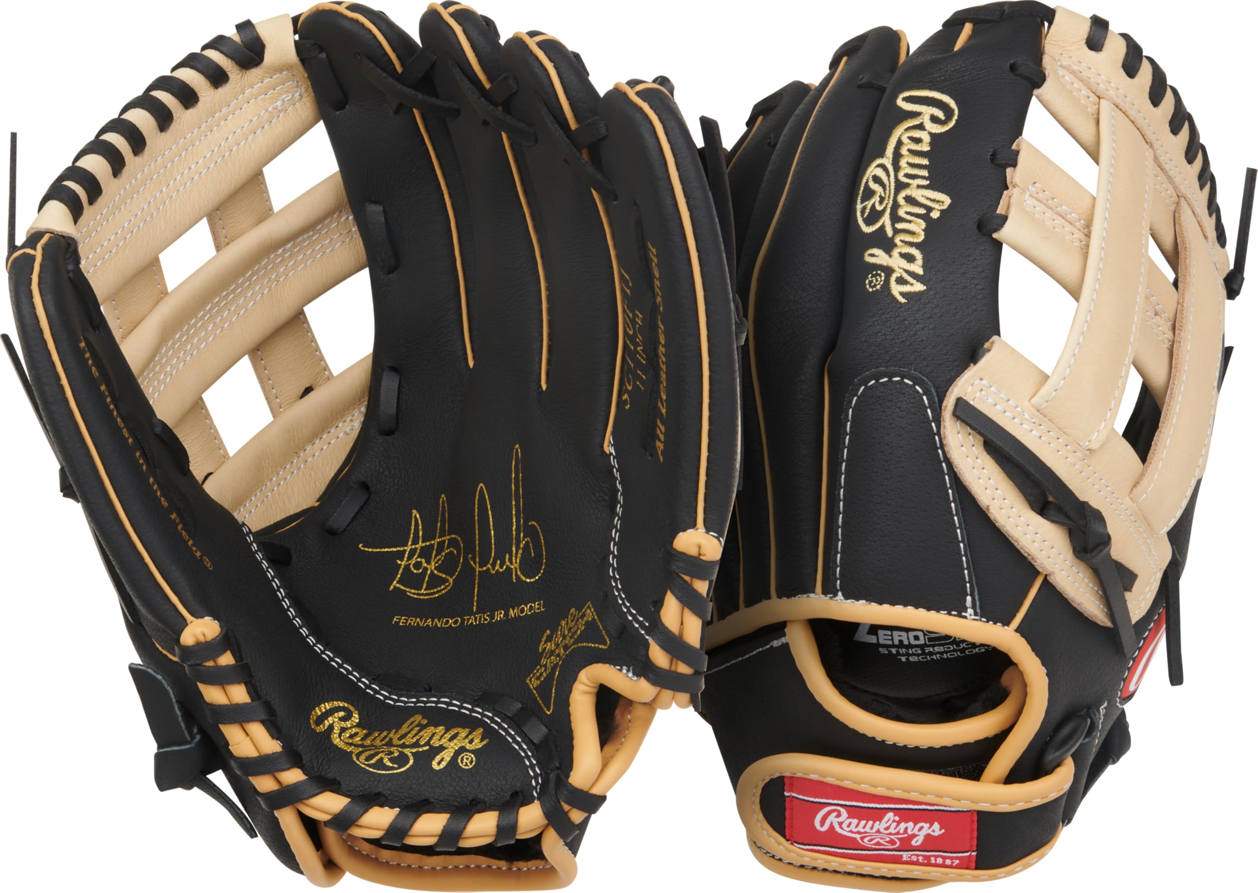 Rawlings | Sure Catch Series Youth Fernando TATIS JR. Signature Baseball Glove | 11" | Right Hand Throw | Black/Camel Image
