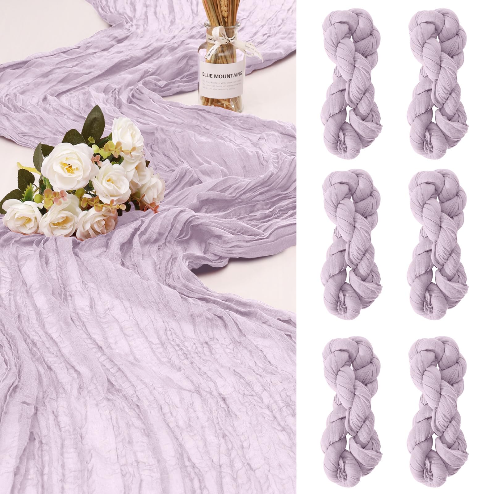 Photo 1 of 6 Pack Cheesecloth Table Runner 10Ft Christmas Gauze Boho Table Runners for Wedding Decor Bridal Shower Decorations Baby Shower Party(35" x 120")