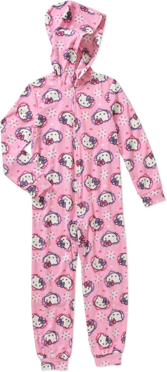 Girls Pink Hello Kitty Hooded One Piece Pajama Set