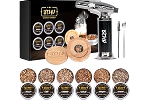 BTHW Cocktail-Smoker-Kit with Torch for Whisky Bourbon Cocktail, 6 Kinds of Wood Smoked Chips, Old Fashioned Smoker Kit Birthday Gifts for Boyfriend Husband Father (No Butane) (sliver)