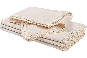 THE BEER VALLEY cotton cloth dinner Napkins Oversized 20x20-Cotton Flax Fabric with Lace & Tailored with Mitered Corners-Ideal for Events and Regular Use-Natural set of 4.