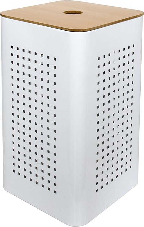 Gelco 707540 White Wäschekorb Metall/Holz Weiß 30 x 30 x 50 cm: Amazon
