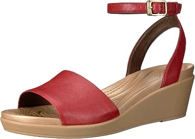 Amazon.com: Crocs, Leighann, sandalia de piel con tacón corrido y correa en  el tobillo, para mujer, Rojo, 5 B(M) US : Ropa, Zapatos y Joyería