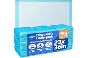 Medline Moderate Absorbency Underpad, 23" x 36", 150 Count, Disposable Chucks, Bed, Furniture & Surface Protection, For Kids, Adults, Elderly, Puppy Pad, Changing Pad, Incontinence Pee Pad