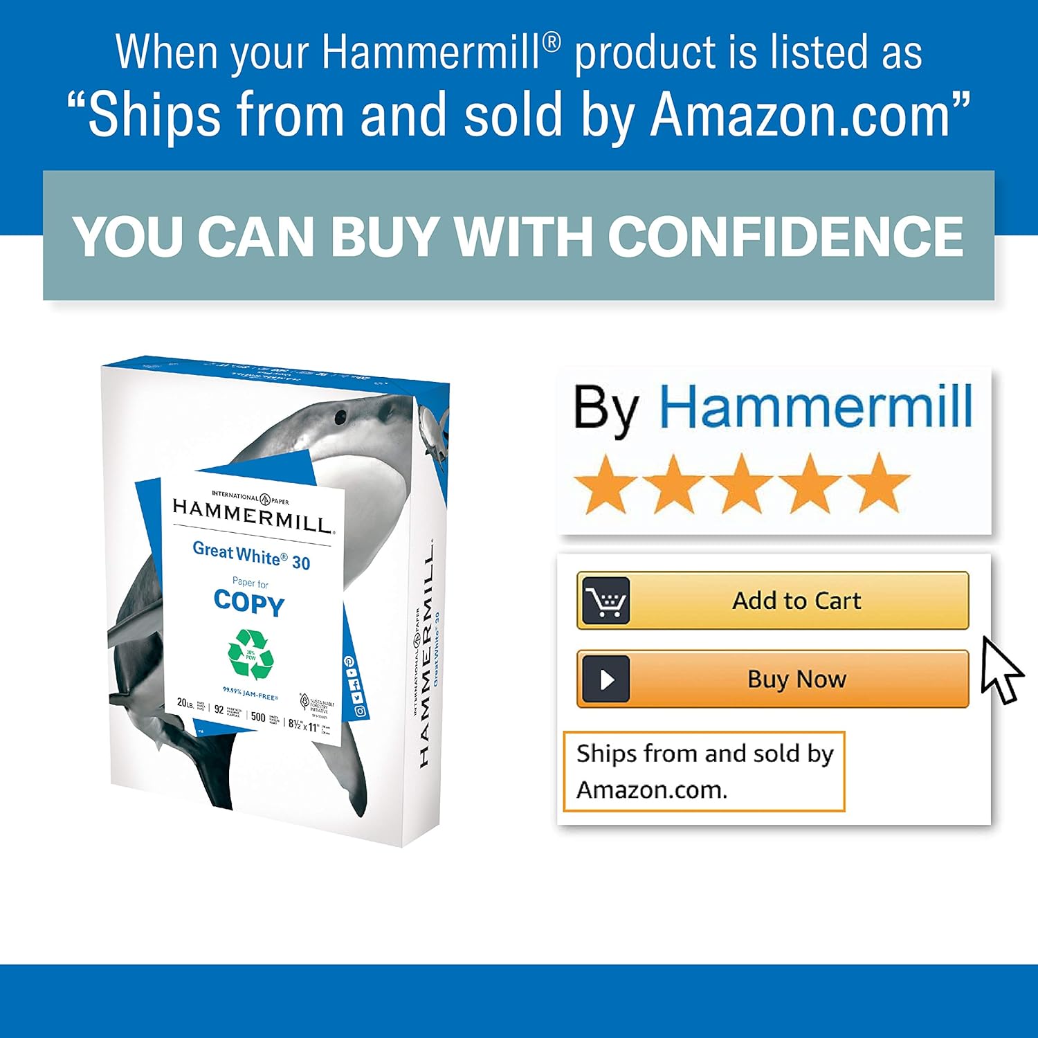Hammermill Printer Paper, Great White 30% Recycled Paper, 8.5 x 11 - 5 Ream (2, 500 Sheets) - 92 Bright, Made in the USA : Office Products