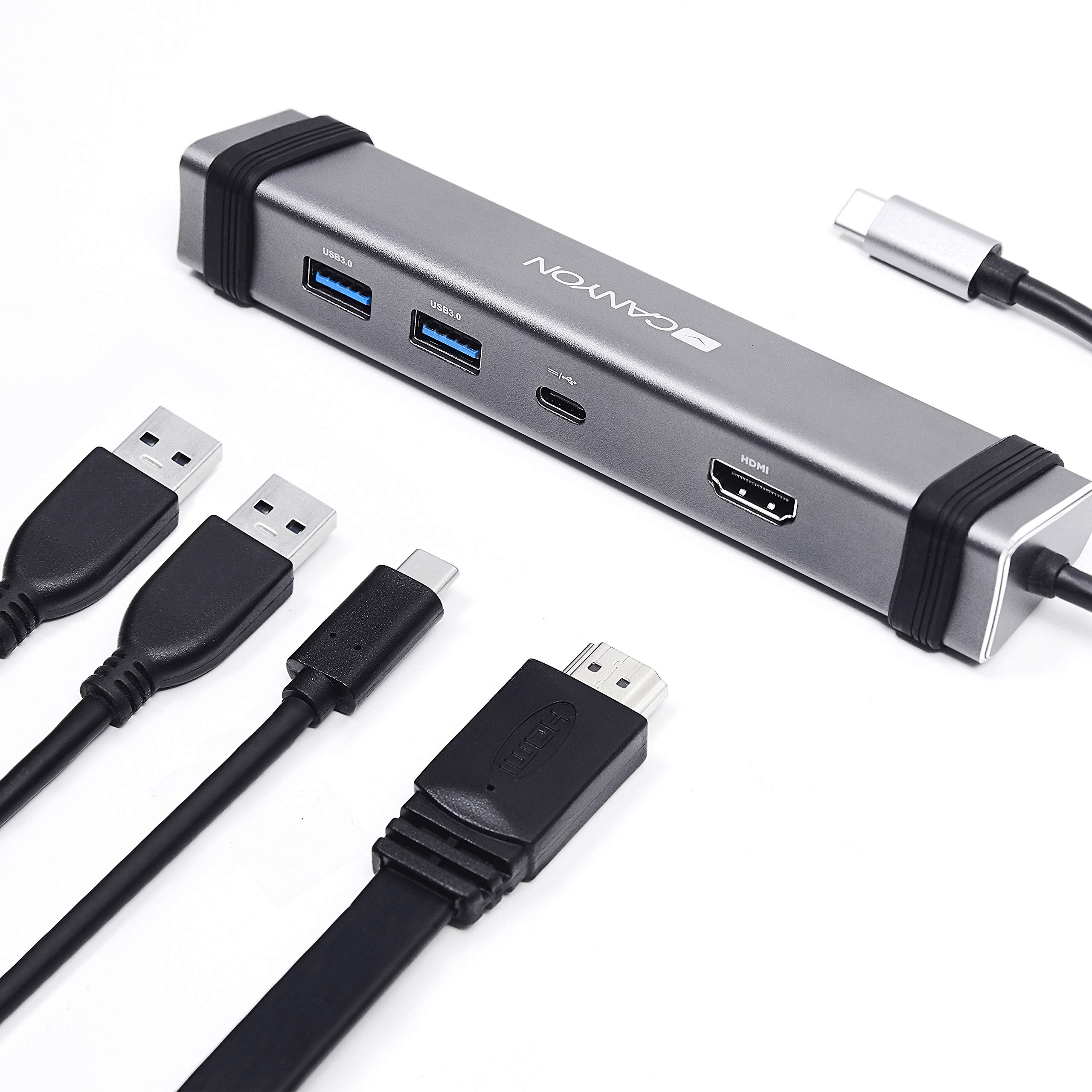 CANYON 4-in-1 Type-C USB Hub and Charging Adapter with 3.0 Type-A USB and 4K HDMI Ports, Multiport Docking Station and Laptop Stand for PC and MacBook, Fast Charge and Syncing