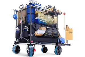 VIC 680lbs Super Cart & Table 1=5 Set, 480L Mega Capacity 54" Extra Long Double Decker Folding Wagon, Heavy Duty Collapsible Carts with Brakes, All-Terrain Big Wheels for Camping, Store, Shopping