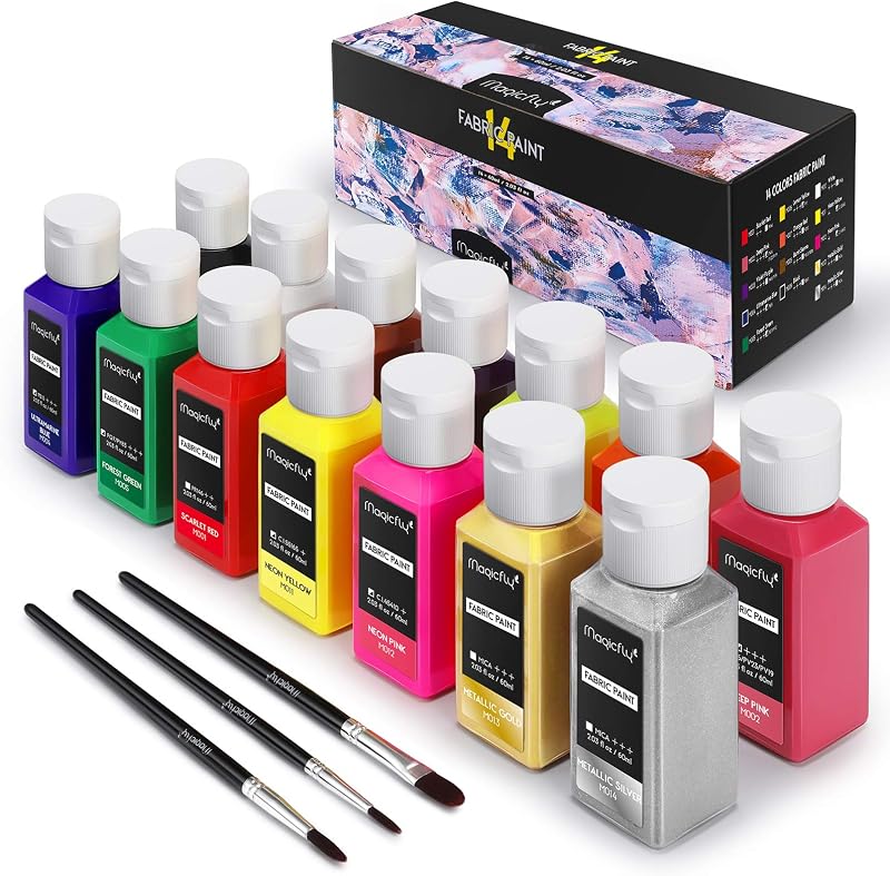 Magicfly 14 Colour Soft Fabric Paint Set 60ml - Washable & Non-Toxic