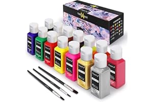 Magicfly Permanent Soft Fabric Paint Set for Clothes 14 Colors 60ML Textile T-Shirt Paints, No Heating Needed & Washable Fabric Paints for Crafts, Canvas, T-Shirts, Jeans, Bags, with 3 Brushes