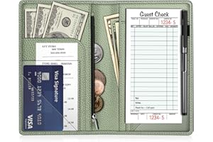 Fintie Server Book Organizer with Zipper Pocket, PU Leather Restaurant Guest Check Presenters Card Holder for Waitress, Waiter, Bartender (Sage Green)