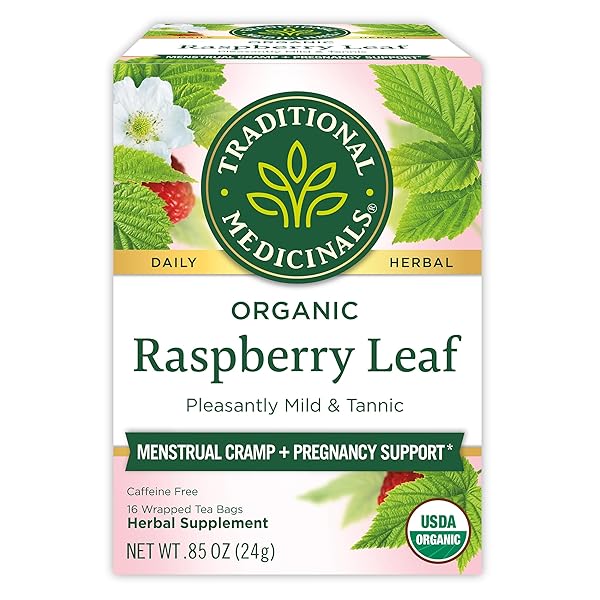 TRADITIONAL MEDICINALS ORGANIC RASPBERRY LEAF HERBAL TEA, EASES...