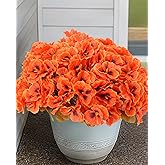 Artificial Fall Flowers for Outdoors, 12 Bundles Fake Mums Flowers for Decoration, Faux Plants with Silk Flowers for Porch Decor Garden Patio Home Aesthetic (Orange)