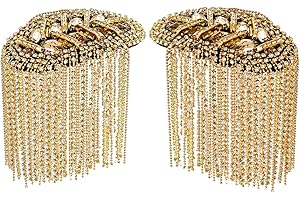 ZAVOOS 2 Pack Tassel Shoulder Epaulette, Metal Cosplay Ringmaster Shoulder Pads Epaulet with Pins, Gold Rhinestone Beaded Diamond Shoulder Boards Badge Brooch for Men Women Uniform Costume