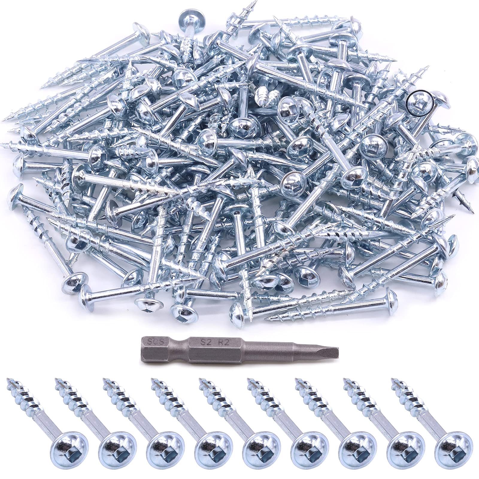 Glarks 160Pcs Pocket Hole Screw Set 8 Size Square Drive Self Tapping Coarse Fine thread Screws Assortment Kit for Wood and Sheet Metal (#8x1-1/2'' Coarse thread)