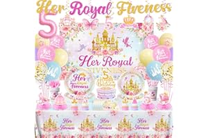 Her Royal Fiveness Birthday Decorations Tableware,197pcs 5 Year Old Girl Birthday Decorations Plates and Napkins Cups Tablecl