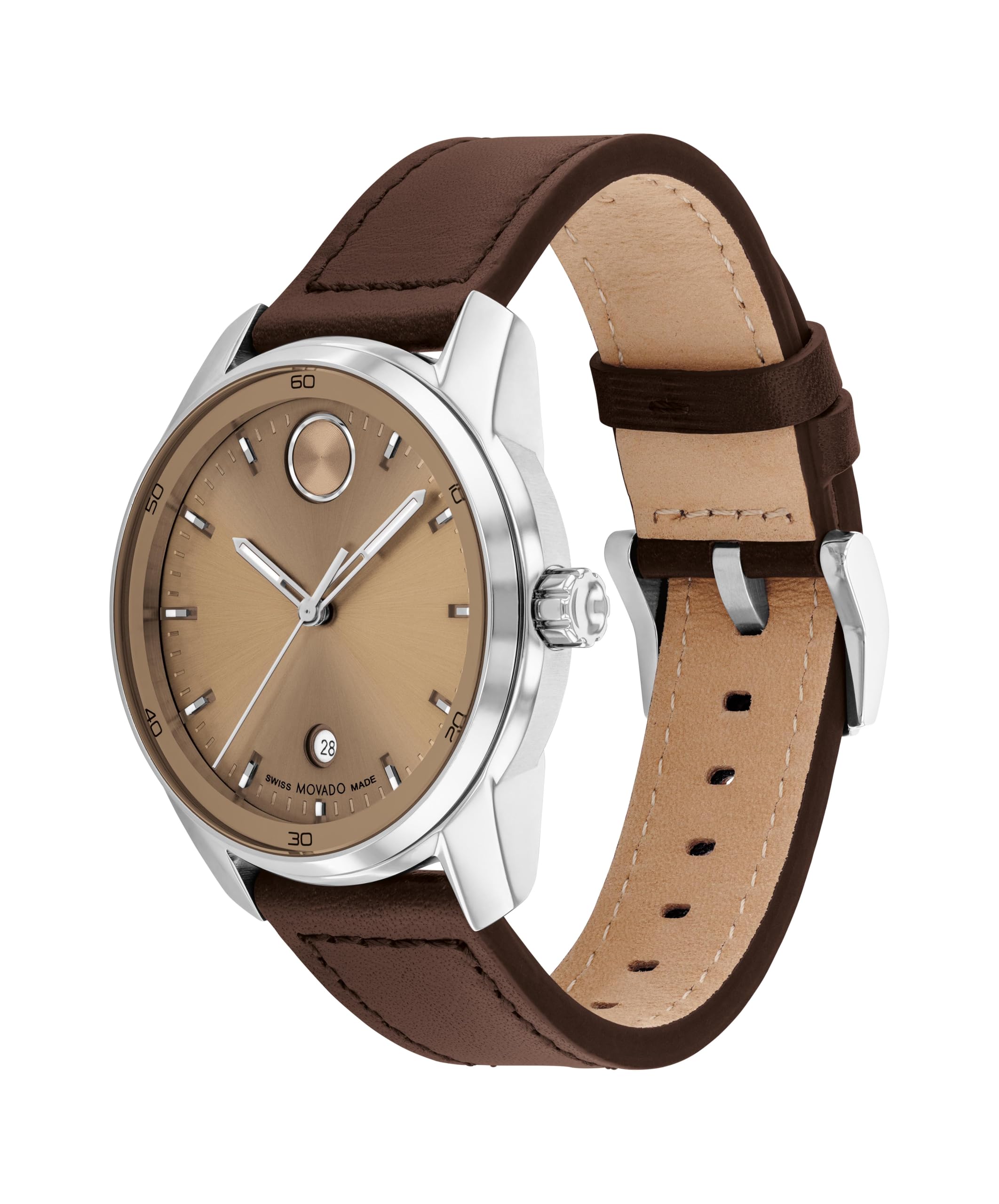 Movado Bold Verso Men's Luxury Quartz Watch - Swiss Movement, Leather Strap - Water Resistance 30 Meters (3ATM) - Classic Timepiece - Gift for Him - 42mm