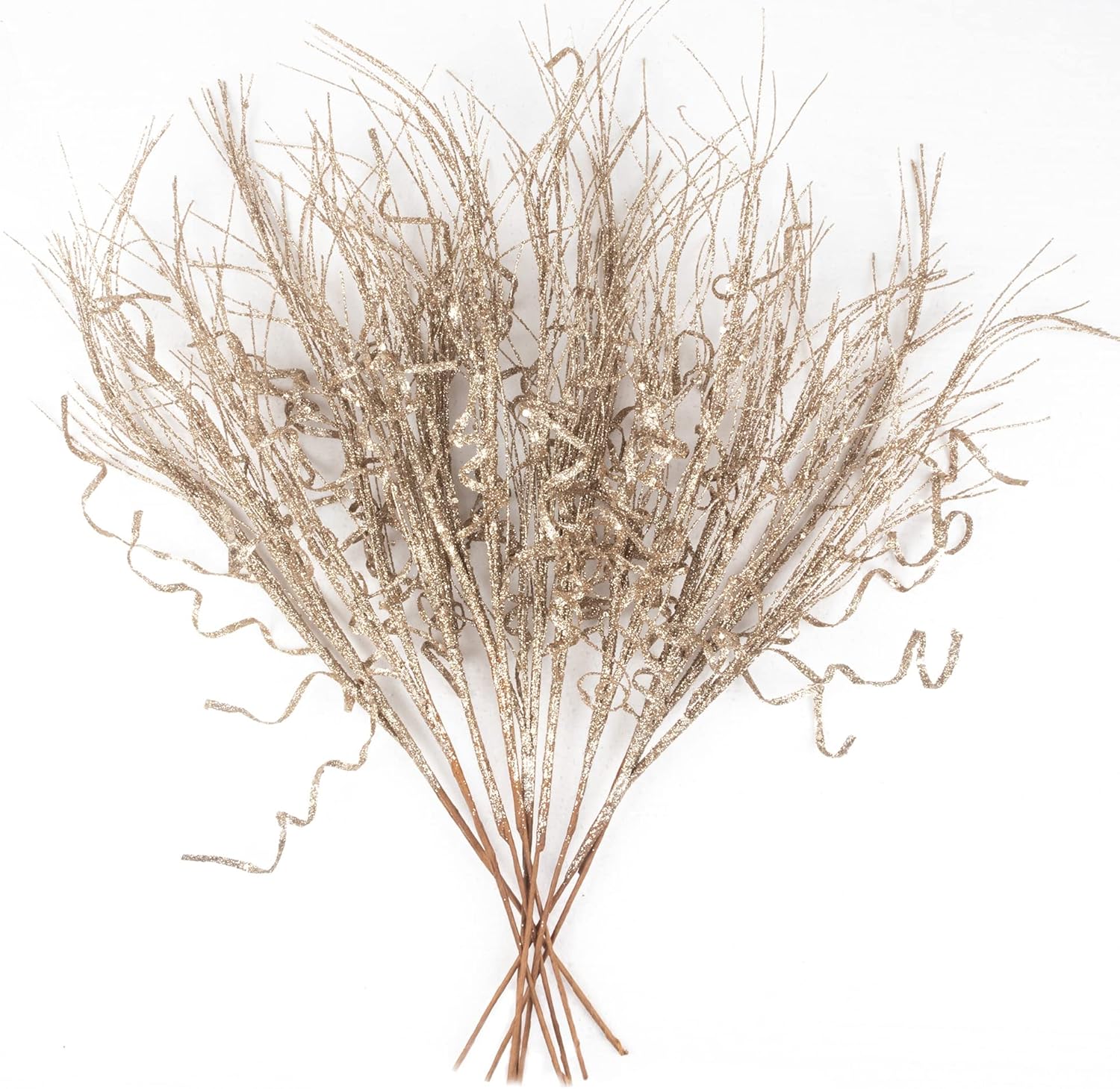Tree Toppers - KI Store Glitter Curly Christmas Spray Set of 12 Wispy Willow Christmas Picks for Christmas Tree Wreath Garland Bouquet Tree Topper Decoration (Champagne)